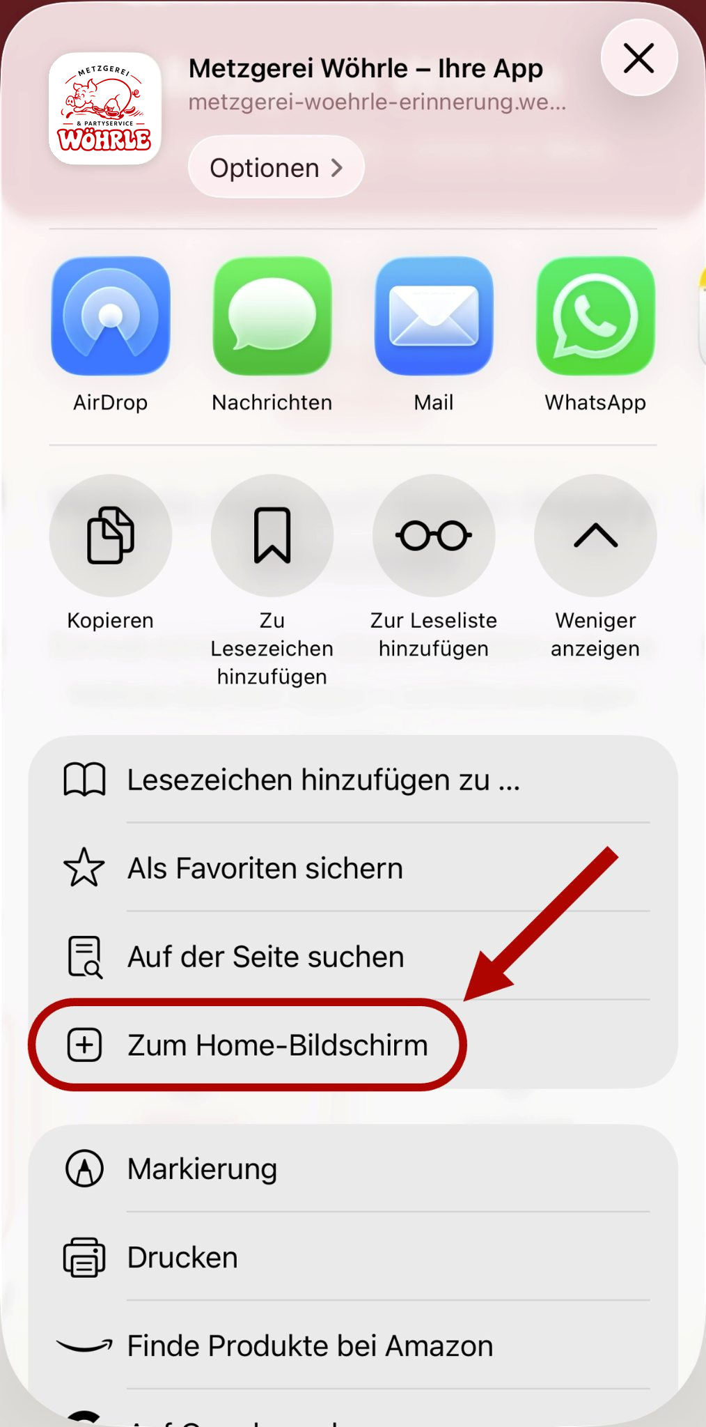 Originalaufnahme: Option Zum Home-Bildschirm